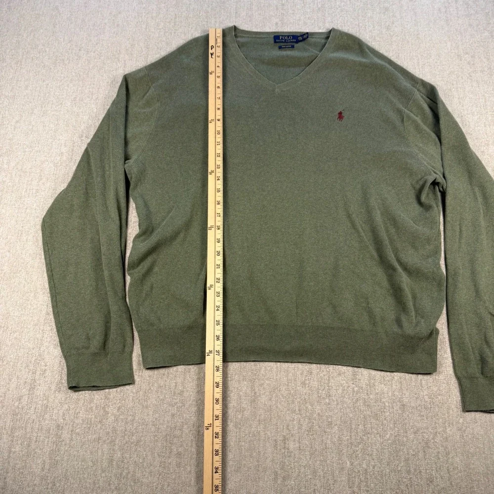Polo Ralph Lauren V-Neck Sweater Mens XXL Olive Green Pima Cotton Pony Logo